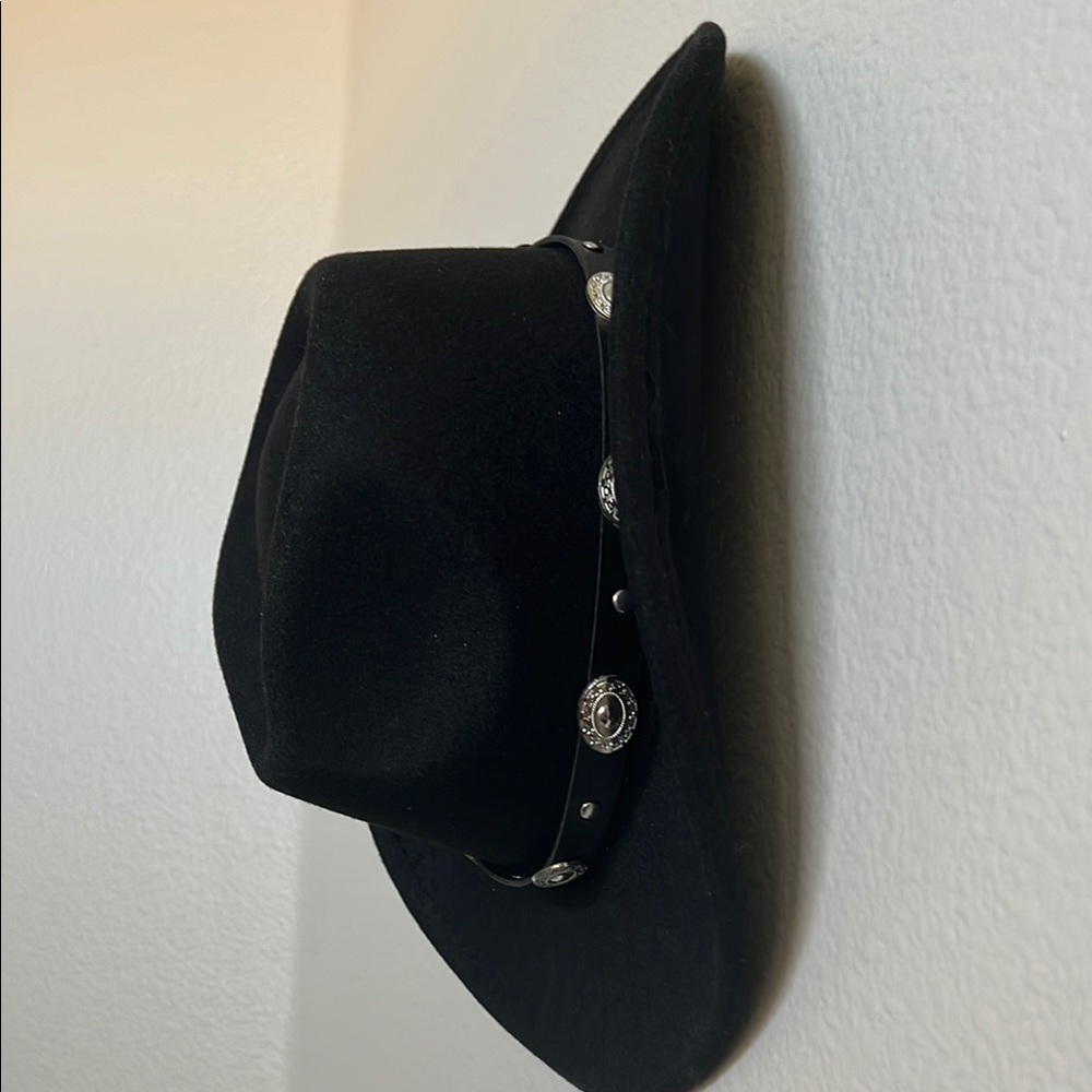 NEW Black Cowboy Hat silver accessorized Medium - Picture 4 of 9